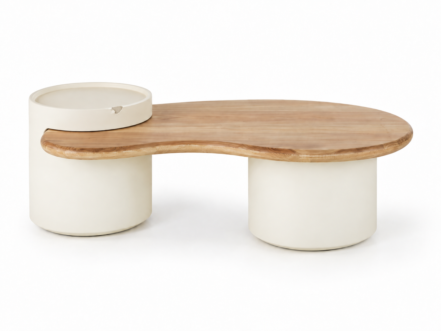Table design blanche et bois — avant réparation Ethic Atelier