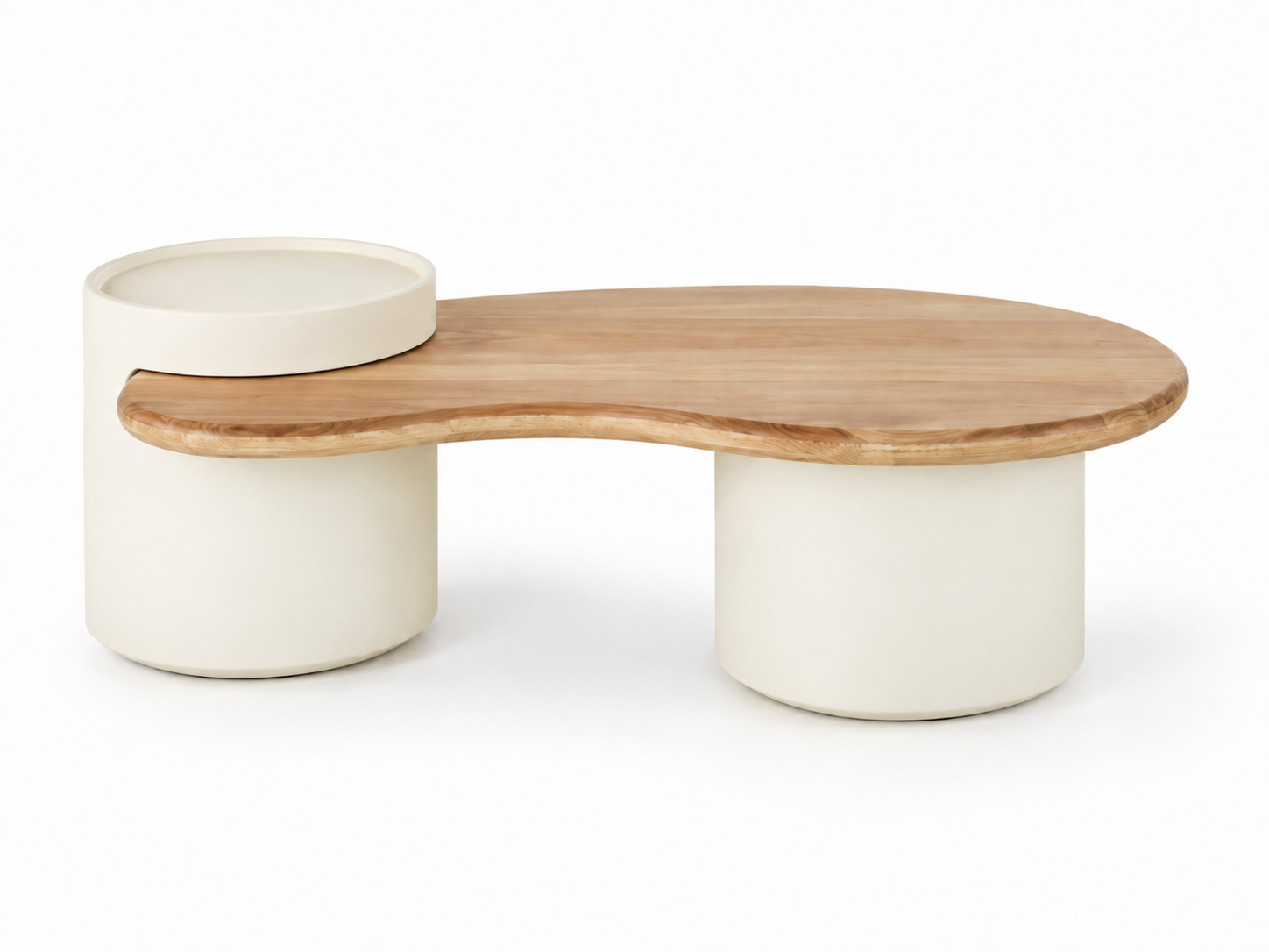 Table design blanche et bois — après réparation Ethic Atelier