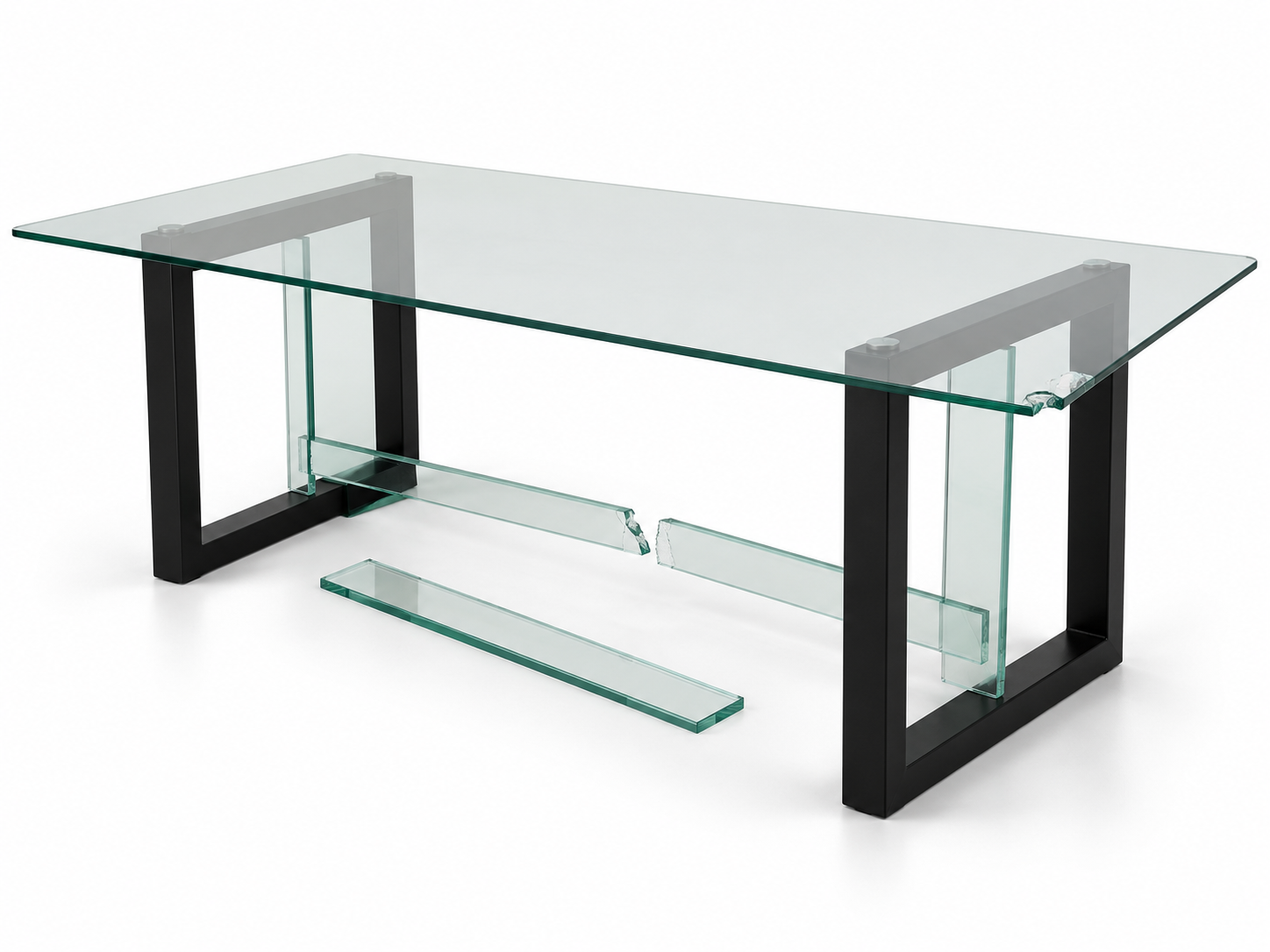 Table en verre — avant réparation Ethic Atelier