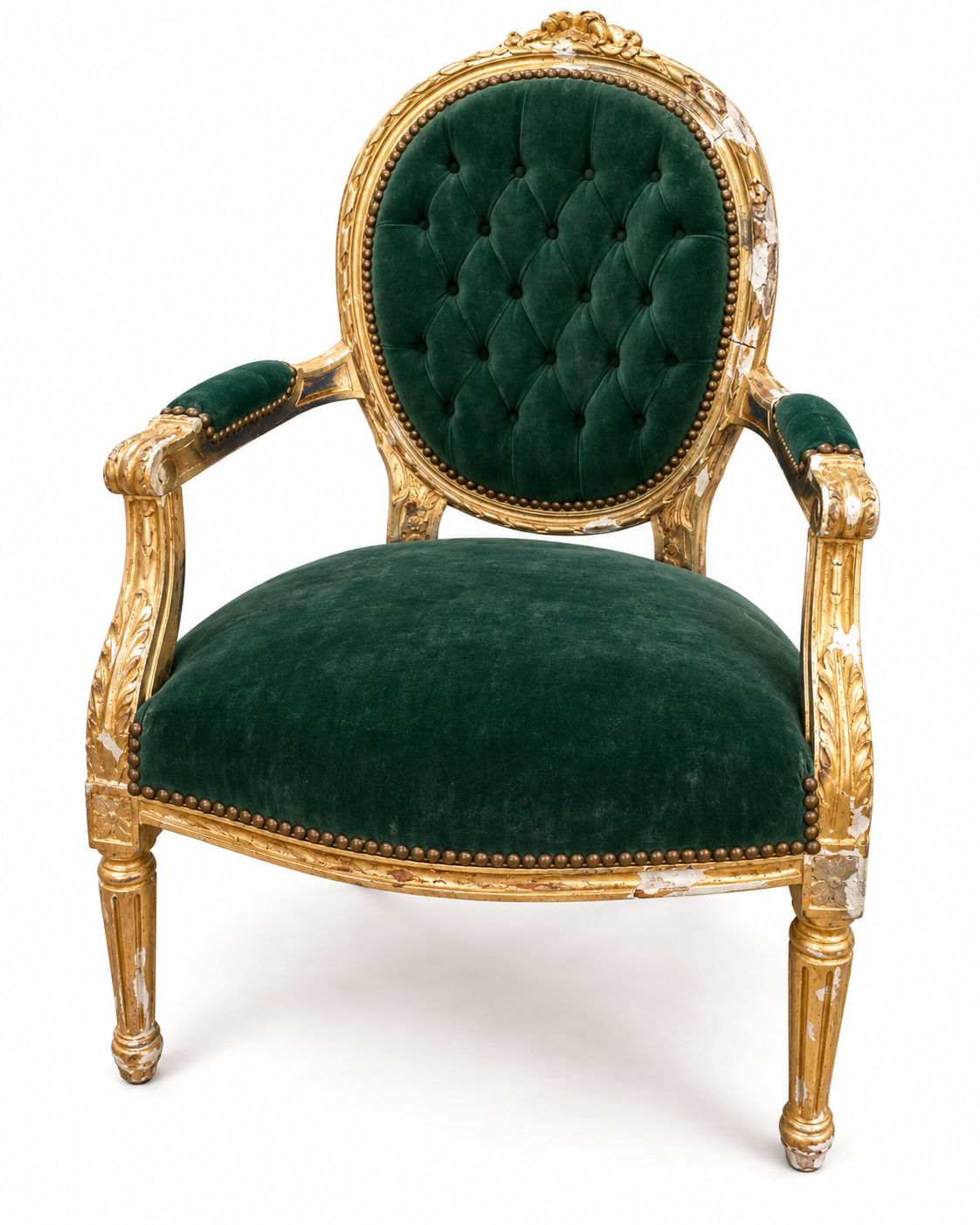 Assise laiton et velours vert — avant réparation Ethic Atelier