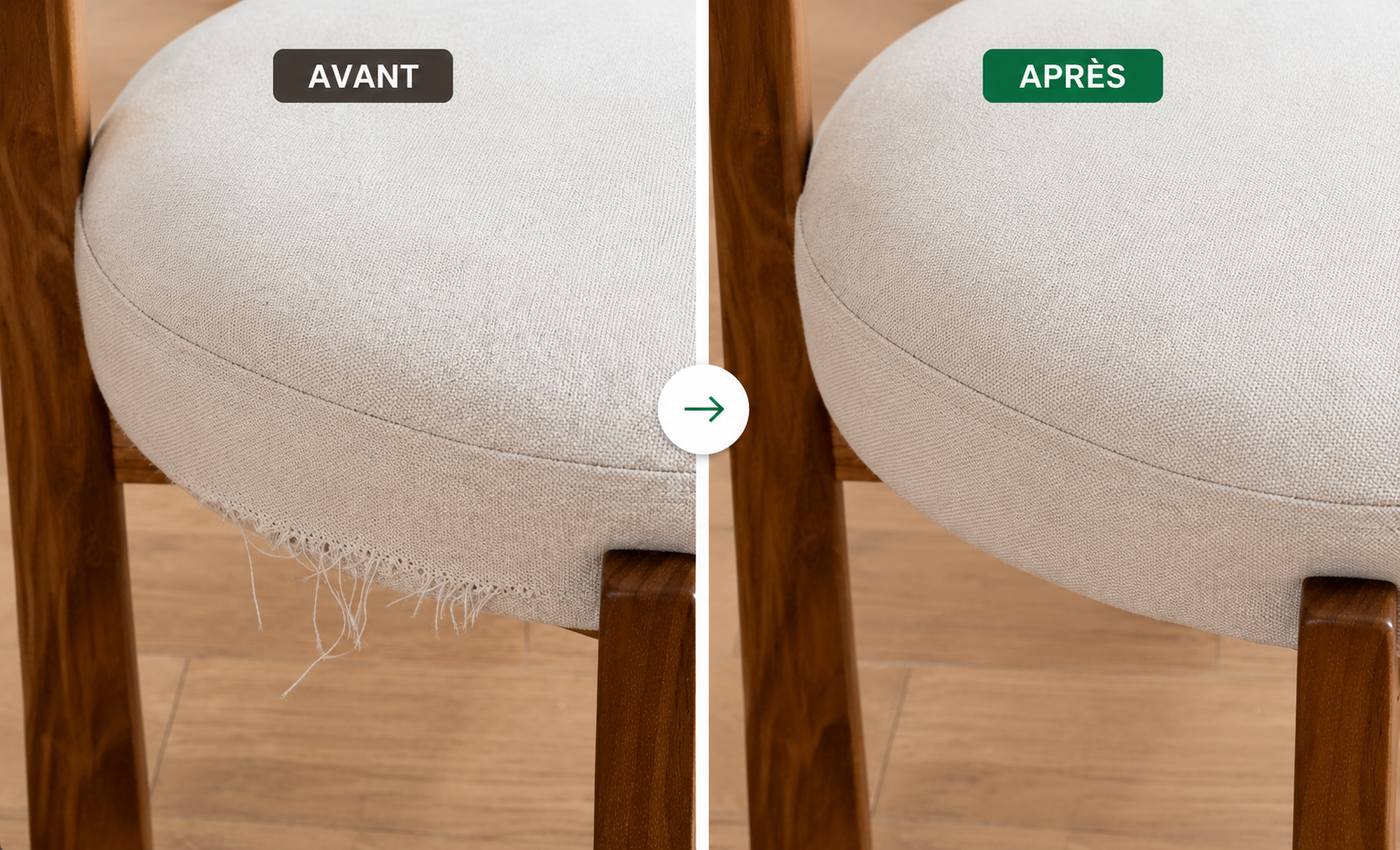 Avant et après la réparation d'une chaise