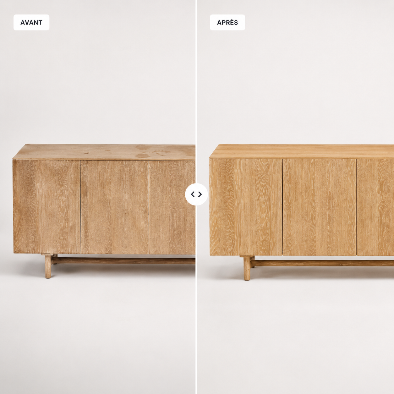 Avant après réparation d'une commode en bois Ethic Atelier