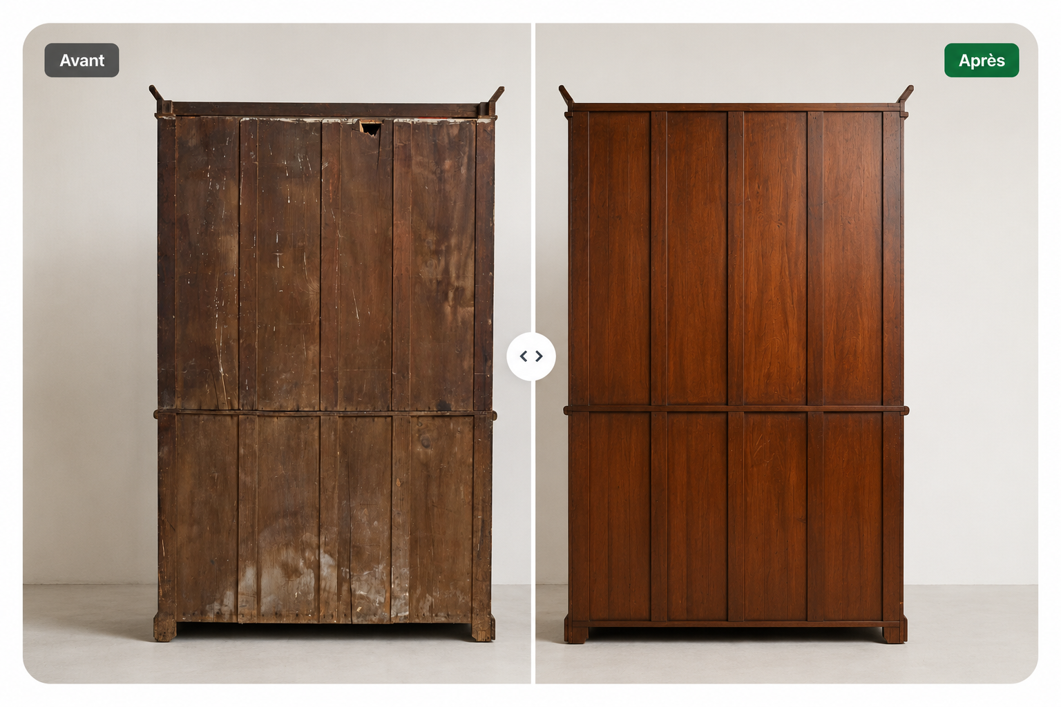 Avant et après la réparation d'une armoire