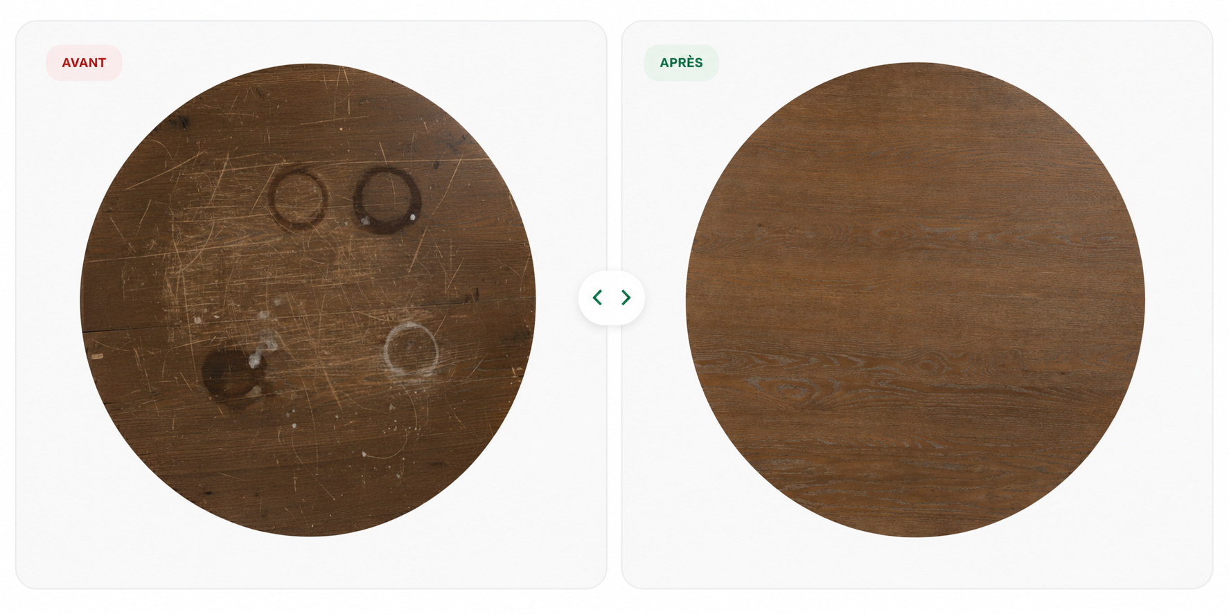 Avant et après la restauration d'une table
