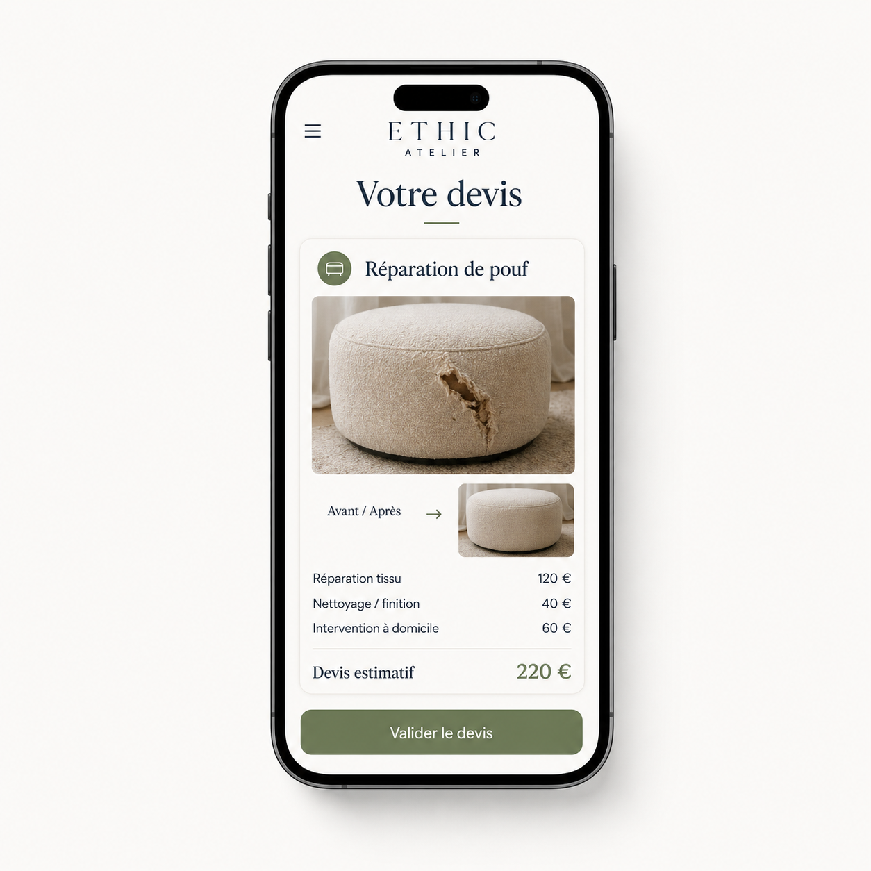 Devis de réparation consulté sur mobile