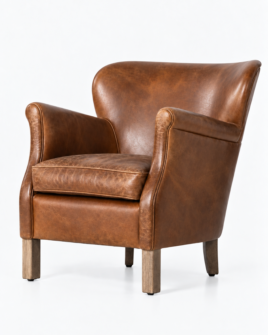 Fauteuil club en cuir — avant réparation Ethic Atelier